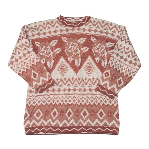 Adele Knitwear vintage white pink rose knit sweater women’s size large - Picture 1 of 6